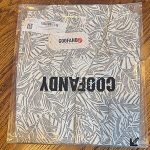 Coofandy Men’s Casual Short Sleeve Button-Down Shirt - White & Gray Leaf Print